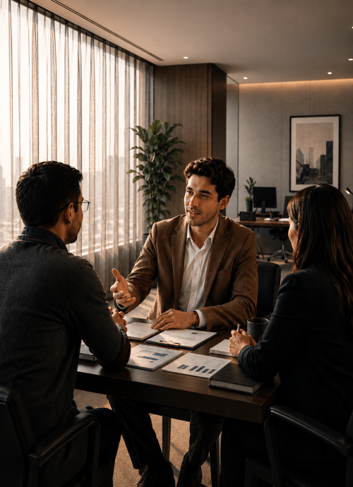 Licensed immigration adviser speaking with clients
